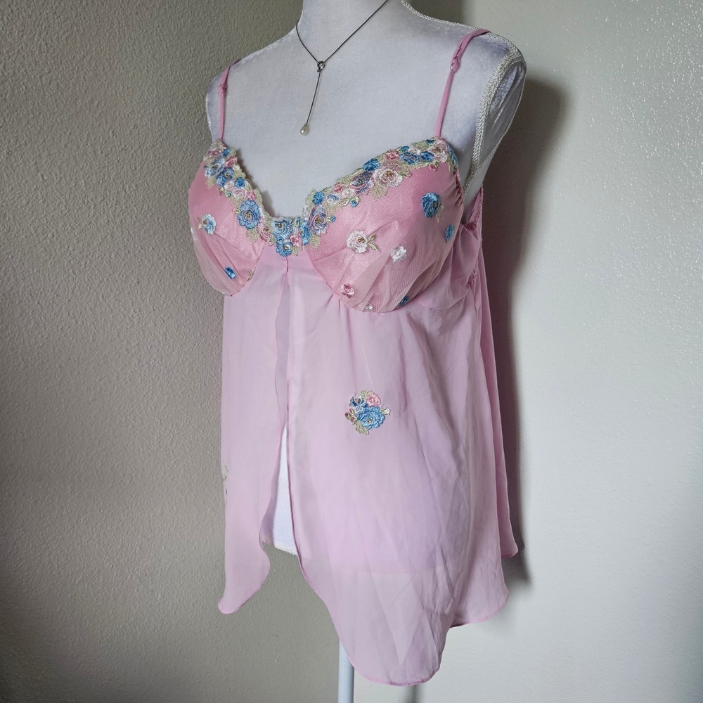 Maidenform Pink Floral Babydoll Chemise Lingerie Flyaway Sheer